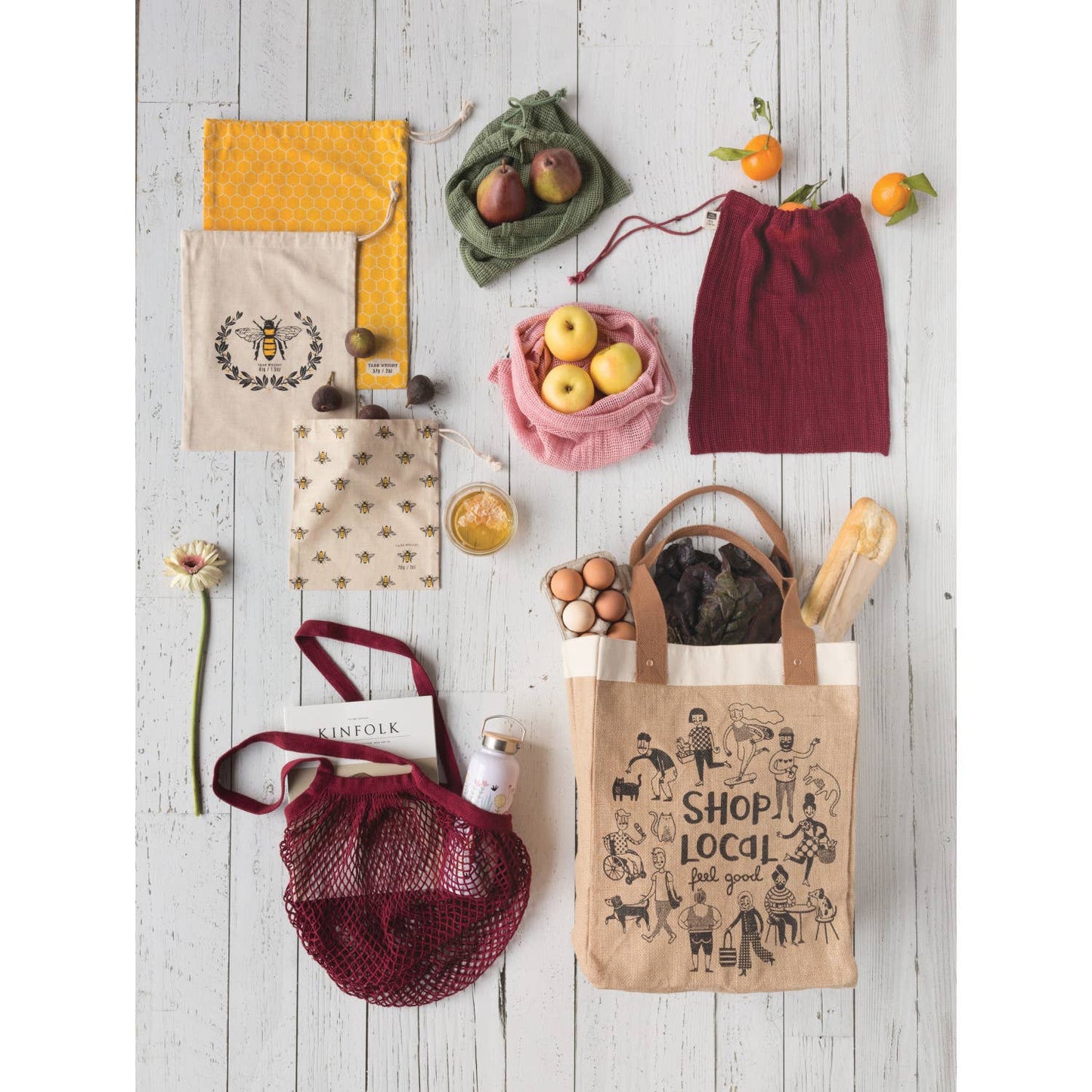 Le Marche Blush/Maroon/Green Mesh Produce Bags Set of 3