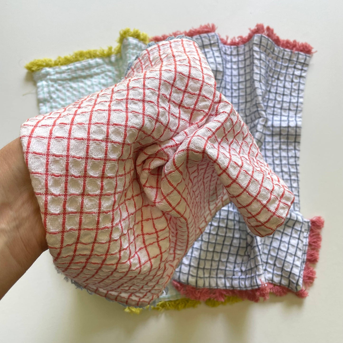 100% cotton waffle square bright fringe kitchen dishcloth