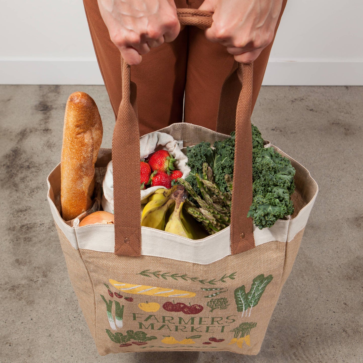 Farmers Market Large Burlap Shopping Bag