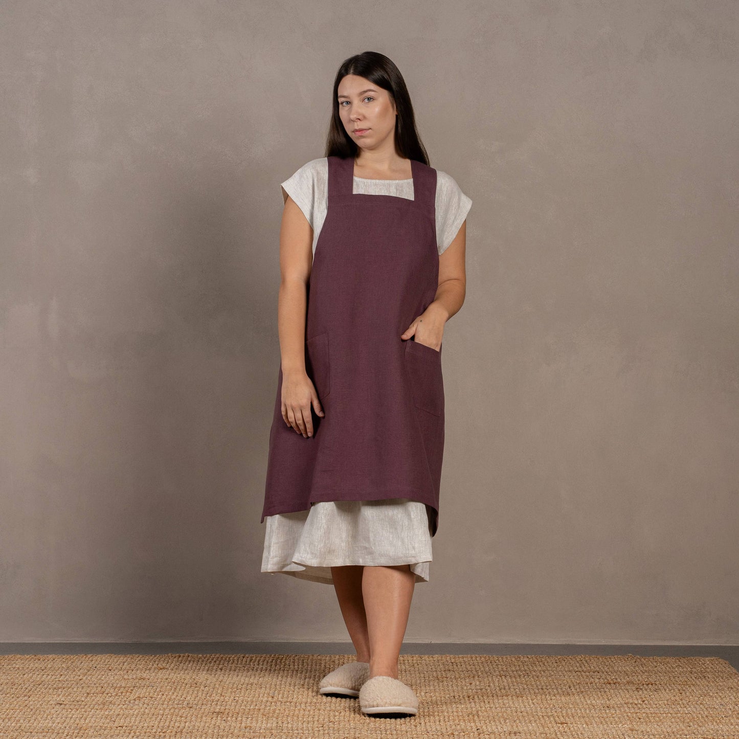 Linen Cross-Back Apron- Stone Green