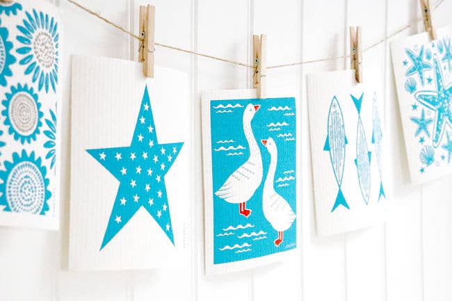 Swedish Dishcloth - Geese - Turquoise
