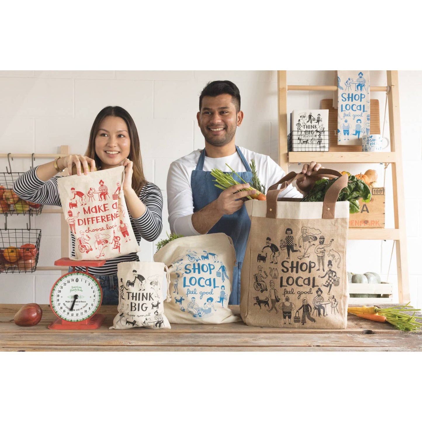 Shop Local Large Burlap Shopping Bag