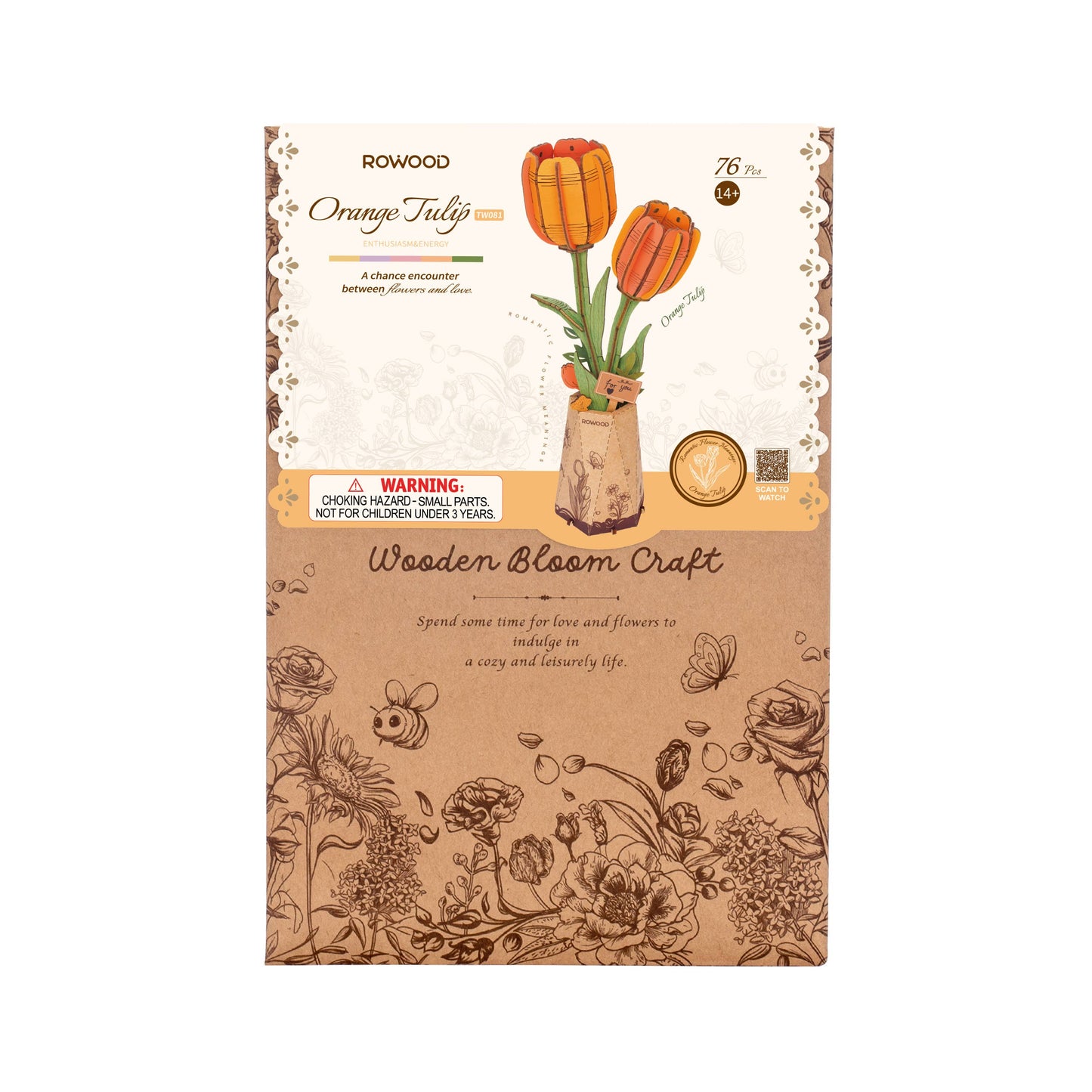 Orange Tulip DIY Wooden Flower Bouquet 3D