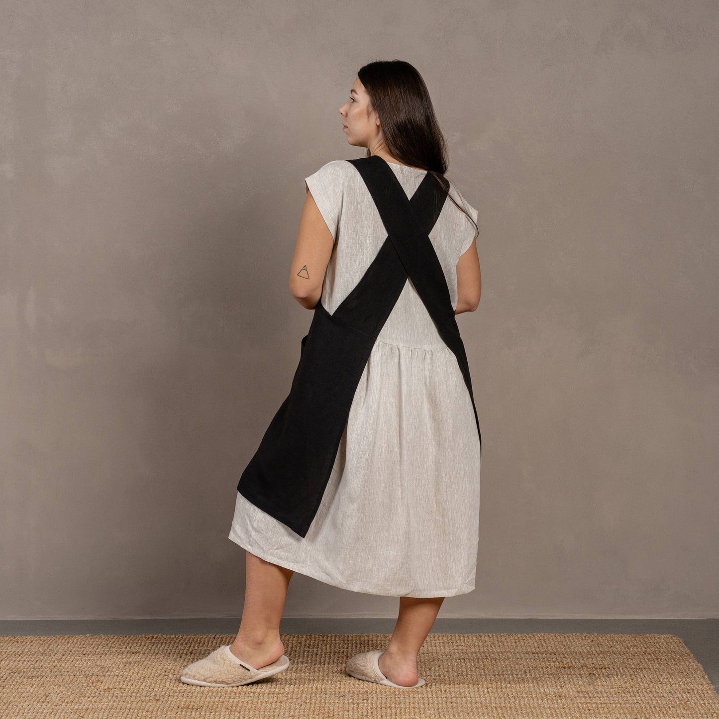 Linen Cross-Back Apron- Stone Green