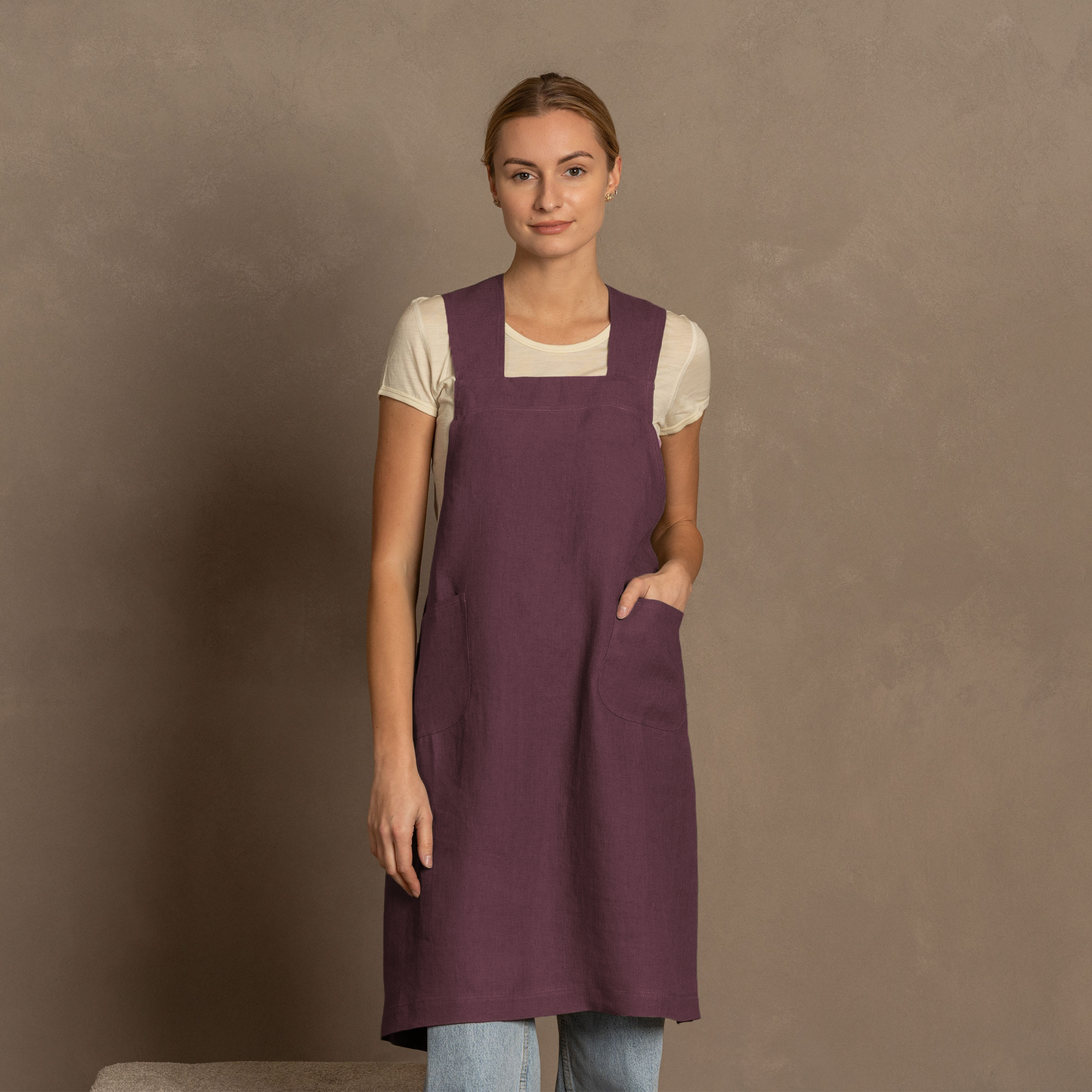 Linen Cross-Back Apron- Stone Green