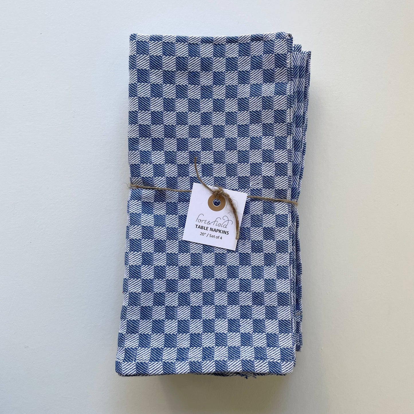 20 inch sq woven blue check 100% cotton napkins set of 4