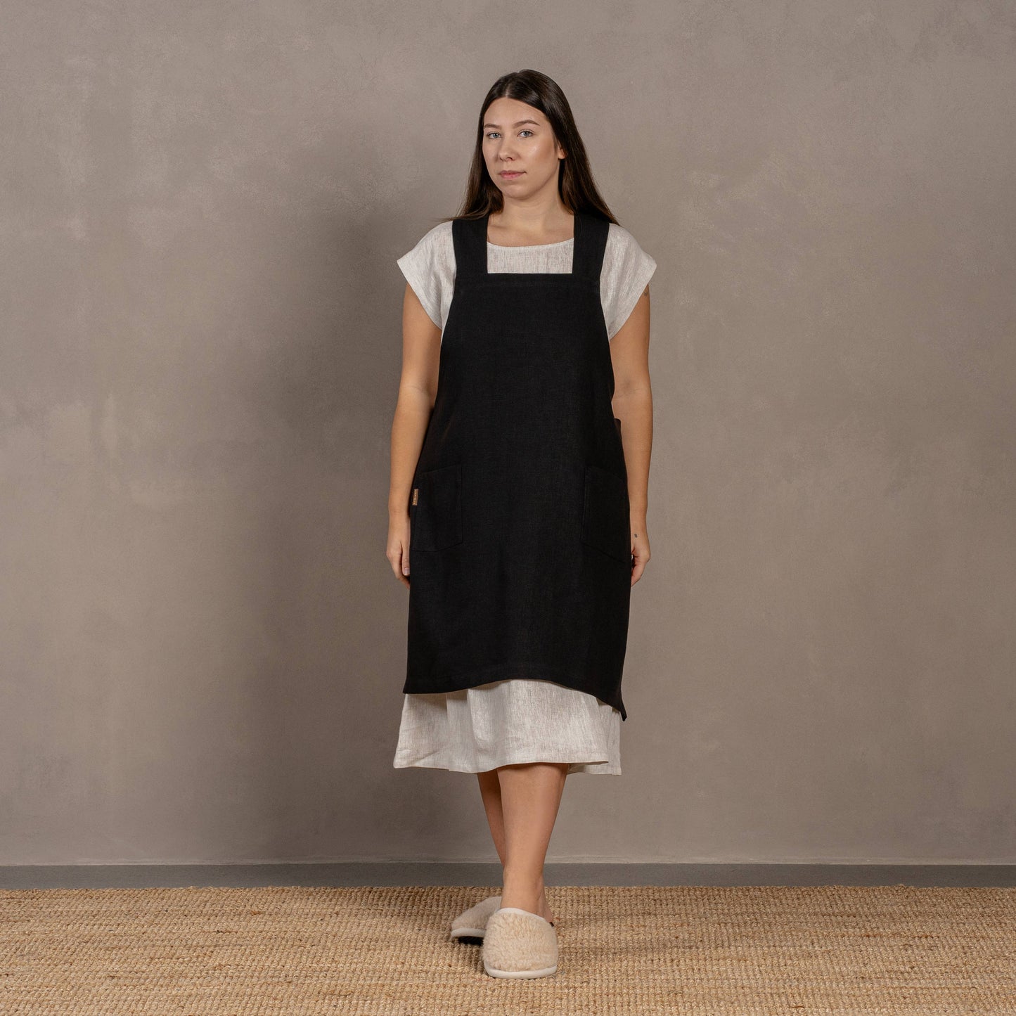 Linen Cross-Back Apron- Stone Green