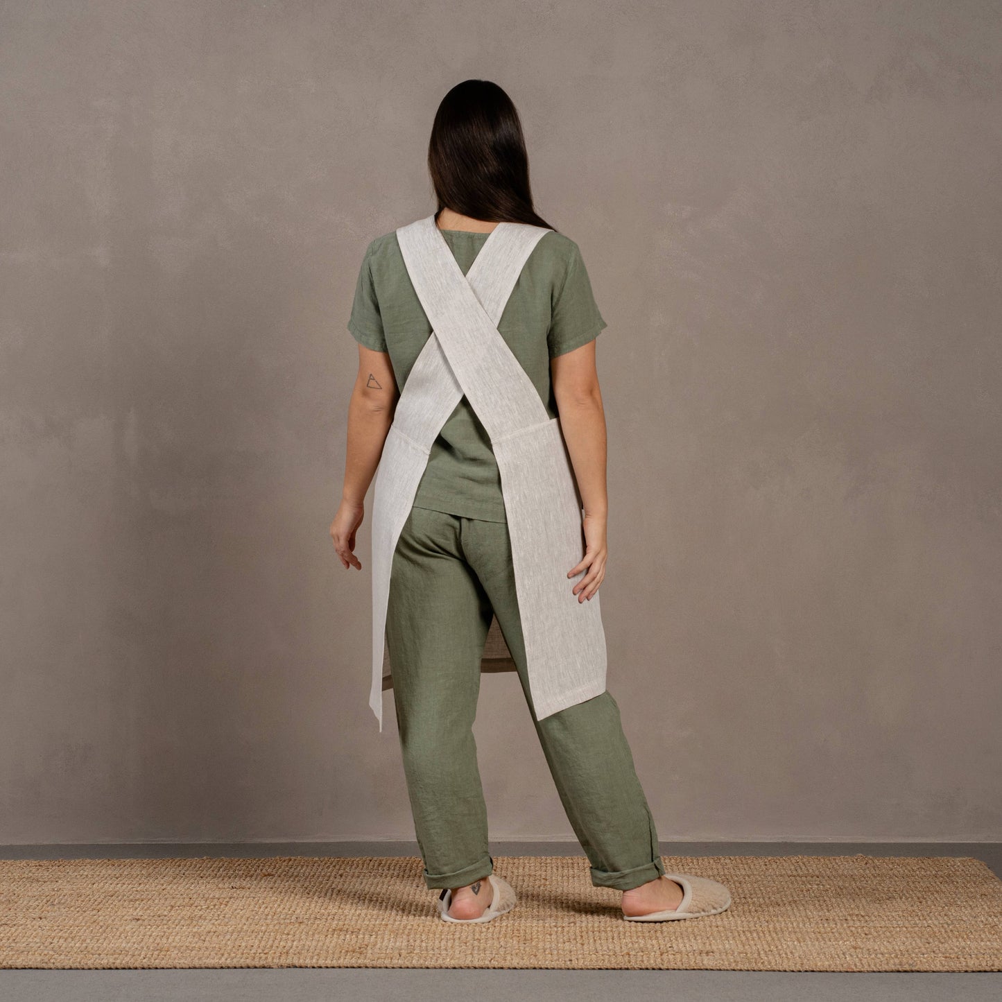 Linen Cross-Back Apron- Stone Green