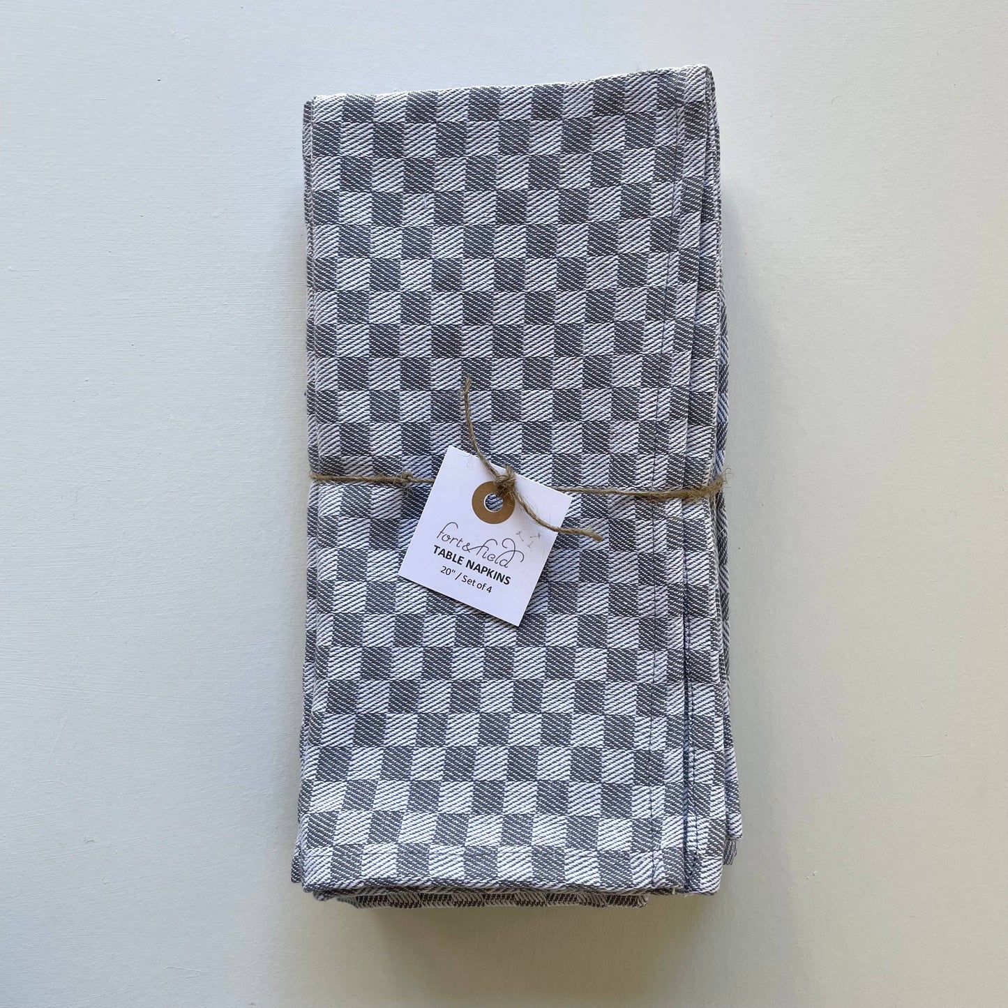 20 inch square grey check 100% cotton napkins - set of 4