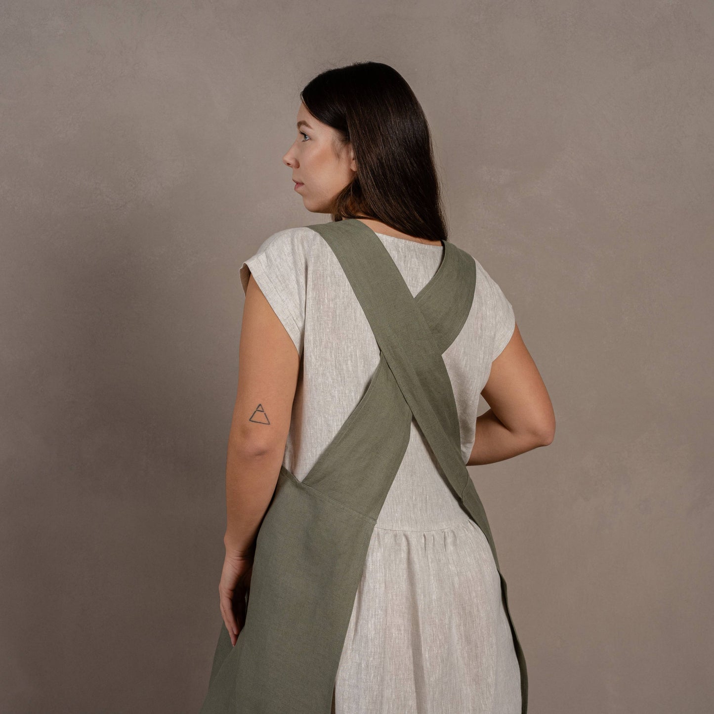 Linen Cross-Back Apron- Stone Green