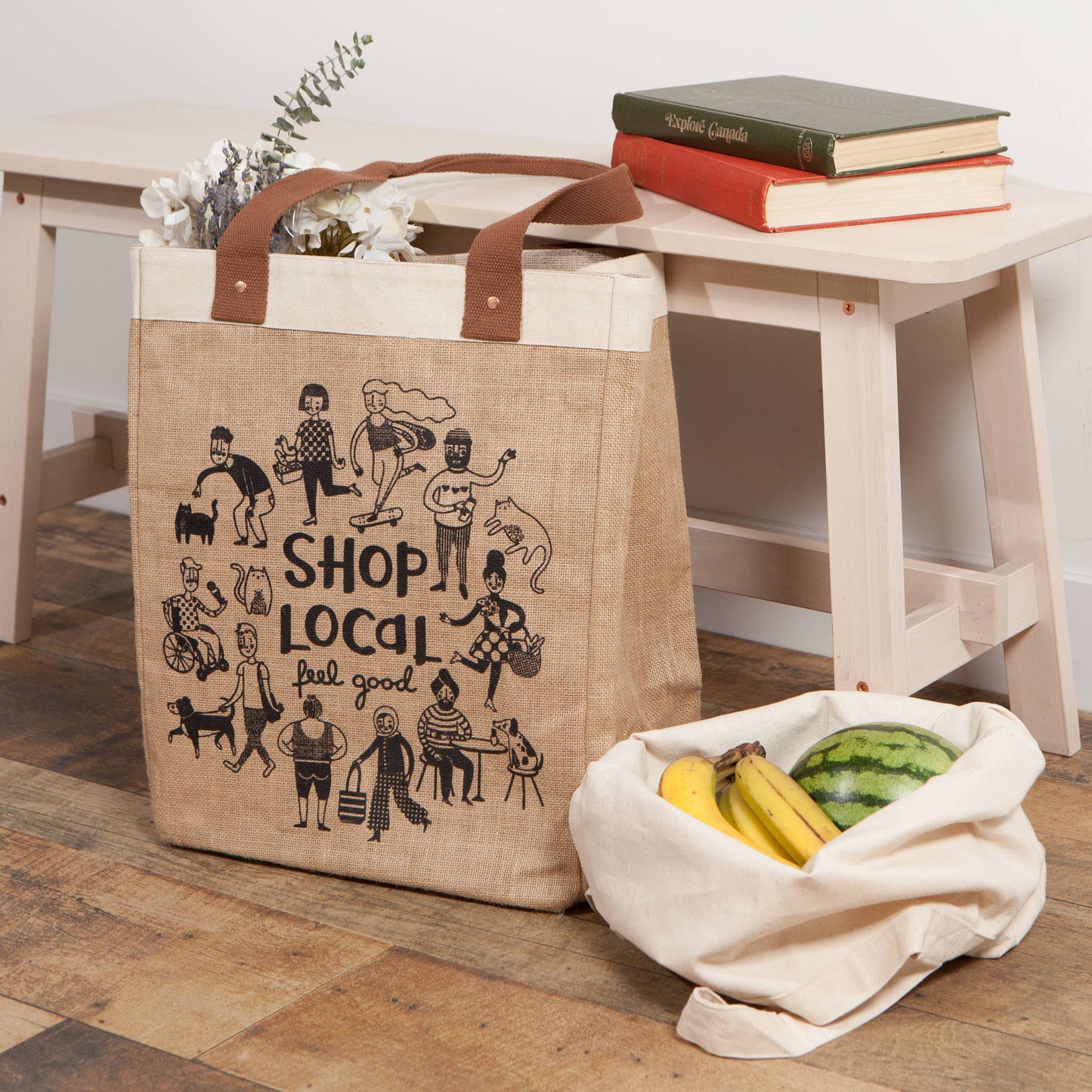 Shop Local Large Burlap Shopping Bag