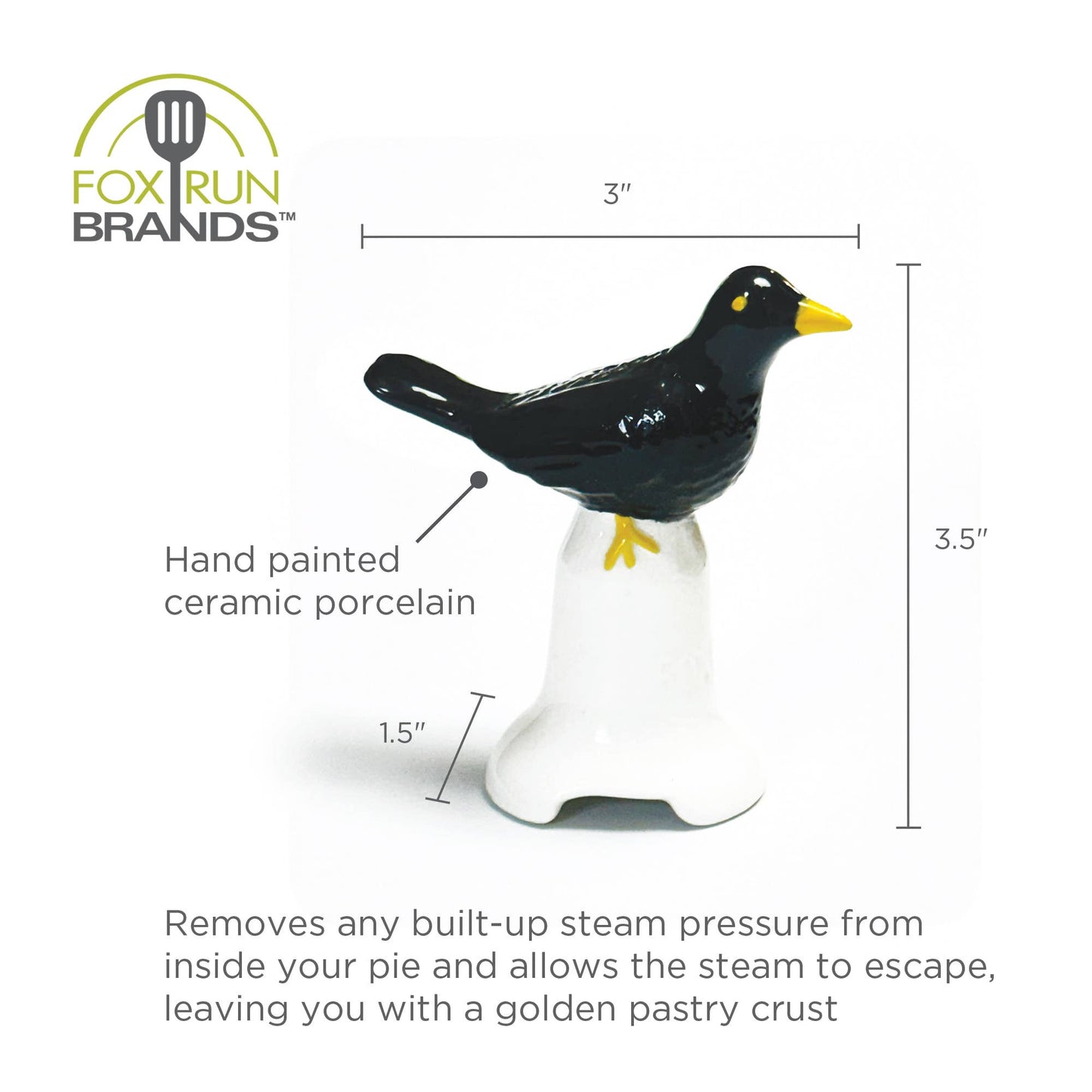 Fox Run Blackbird Pie Vent, Pie Bird For Baking, 3” x 3.25”
