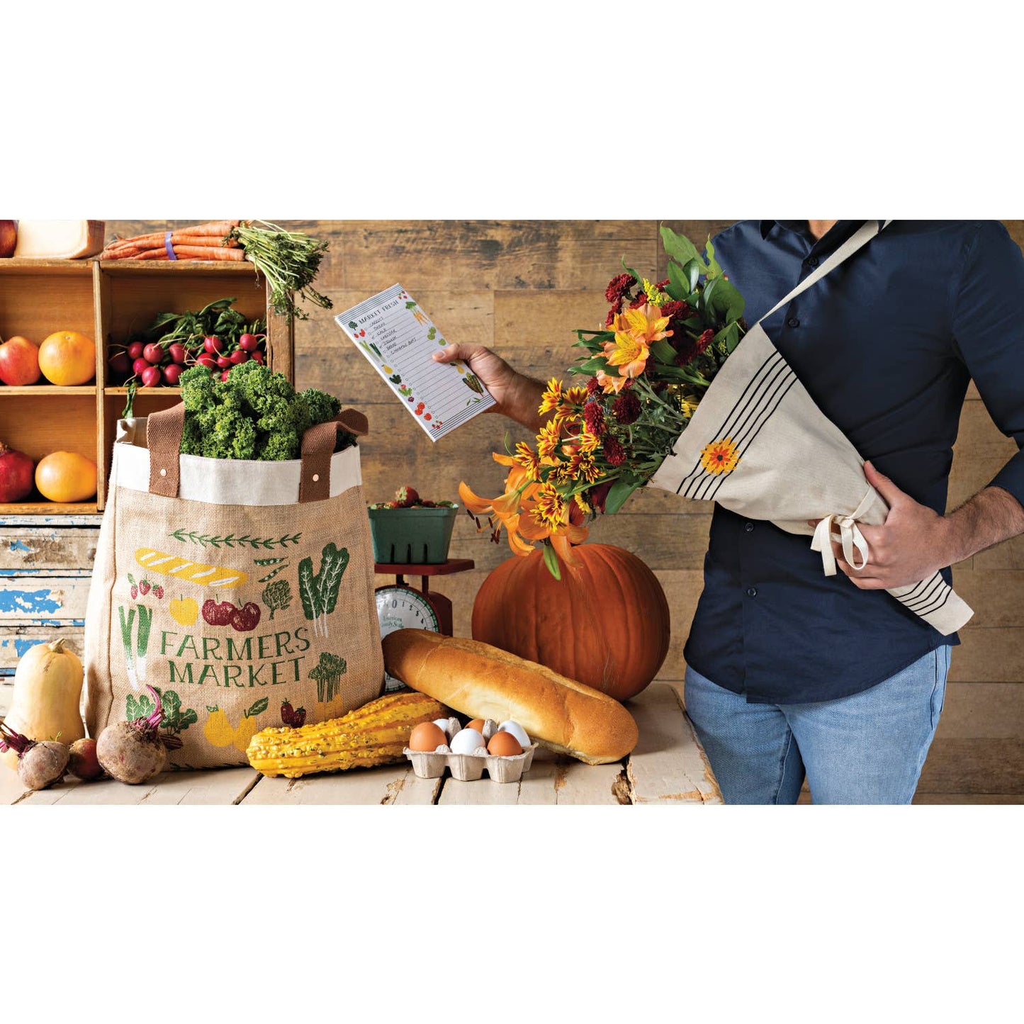 Farmers Market Large Burlap Shopping Bag