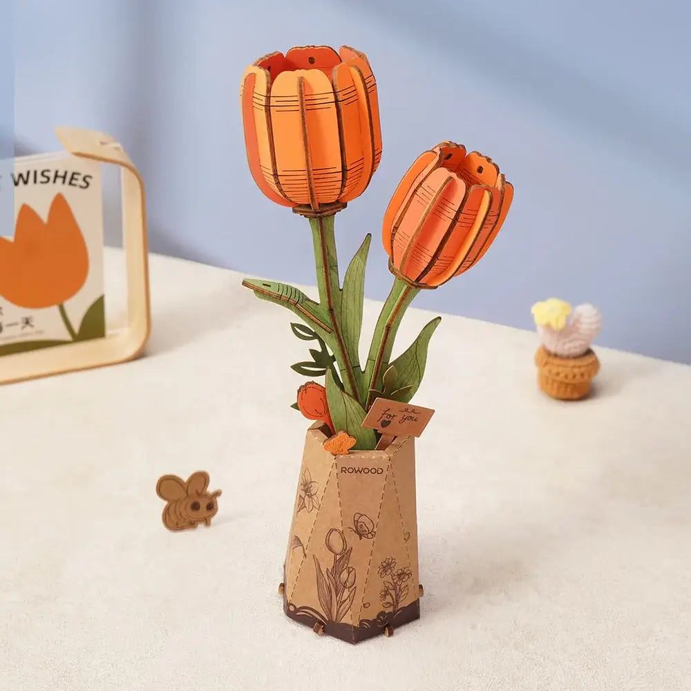 Orange Tulip DIY Wooden Flower Bouquet 3D