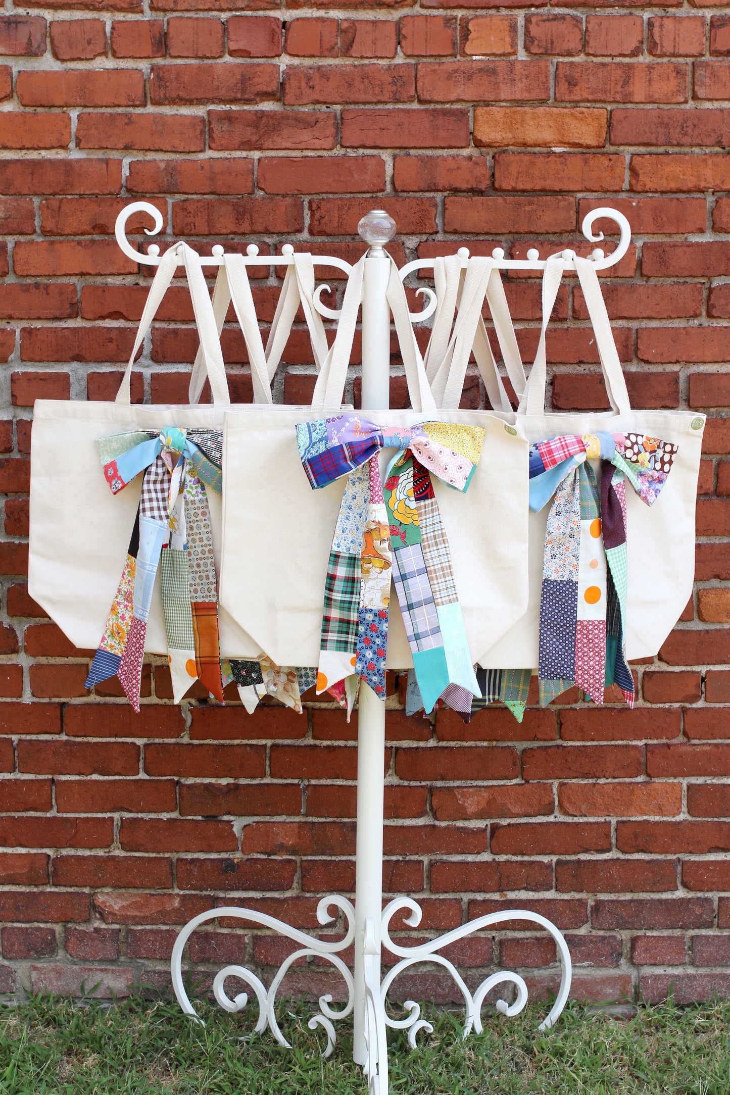 Custom Recycled Cotton Reusable Shopping Tote Bag with Removable Bow