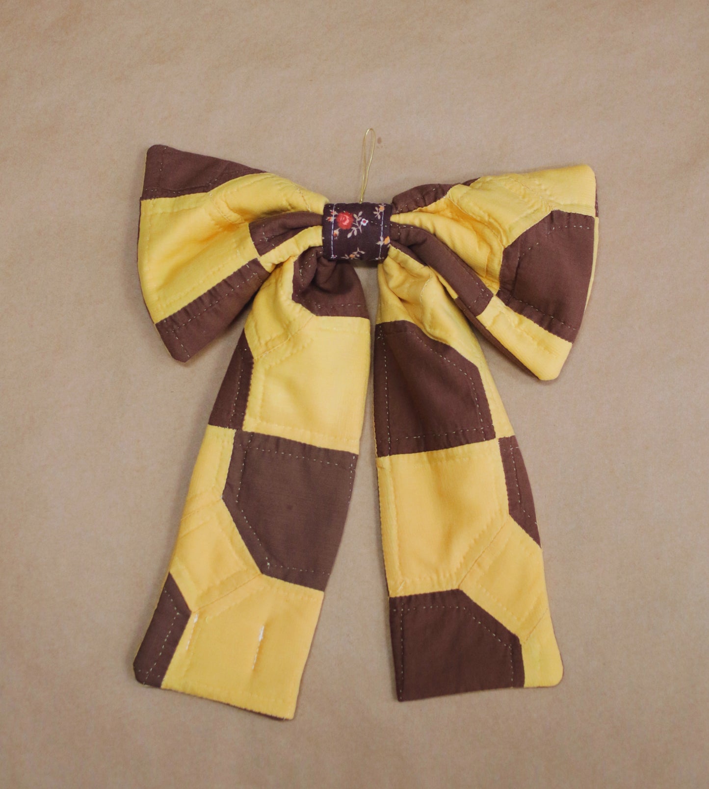 Quilt Bow- Brown and Yellow