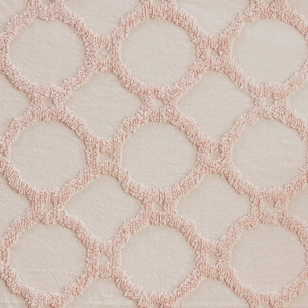 Fringed Tufted Throw Blanket, Moroccan Geometric, Pink