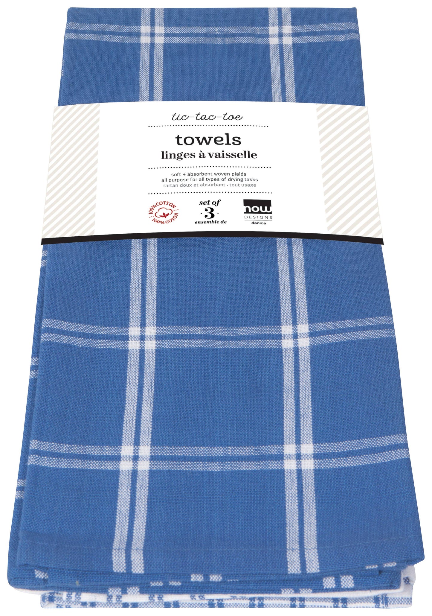 Tic Tac Toe Royal Blue Dishtowels Set of 3