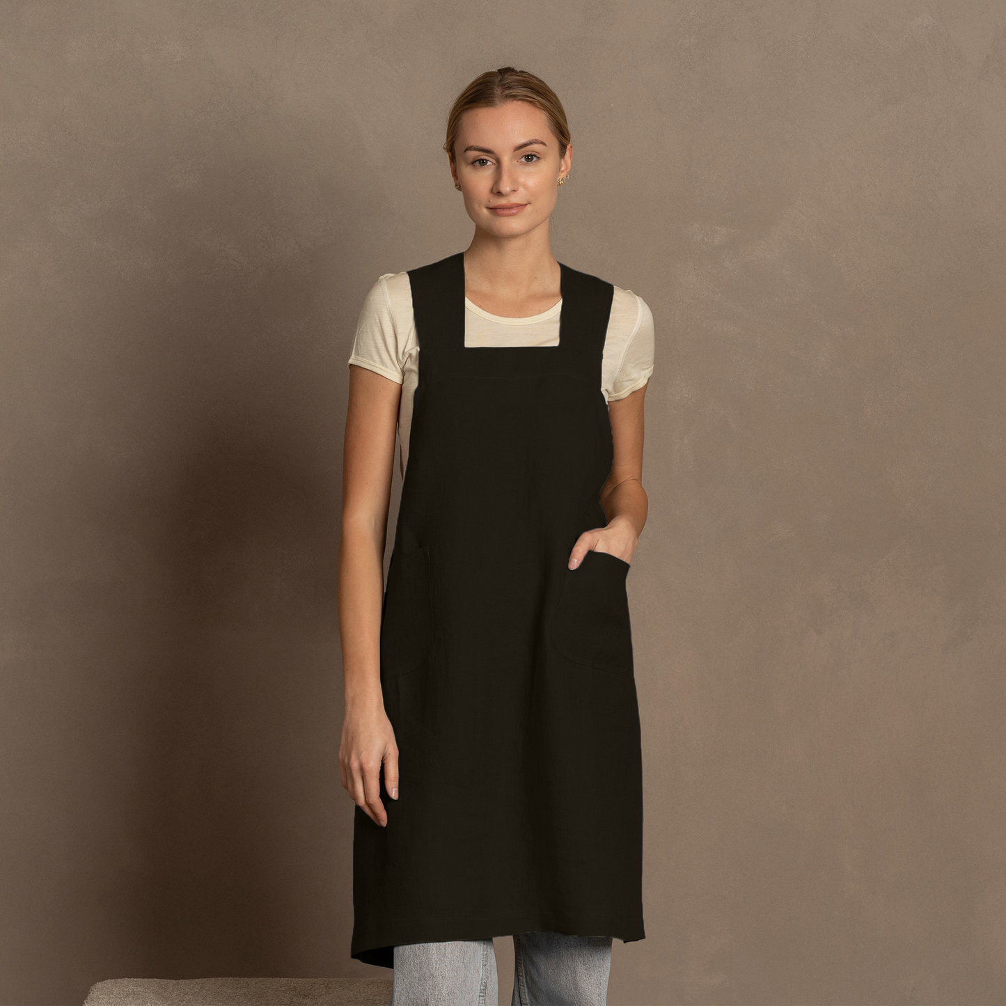 Linen Cross-Back Apron- Stone Green