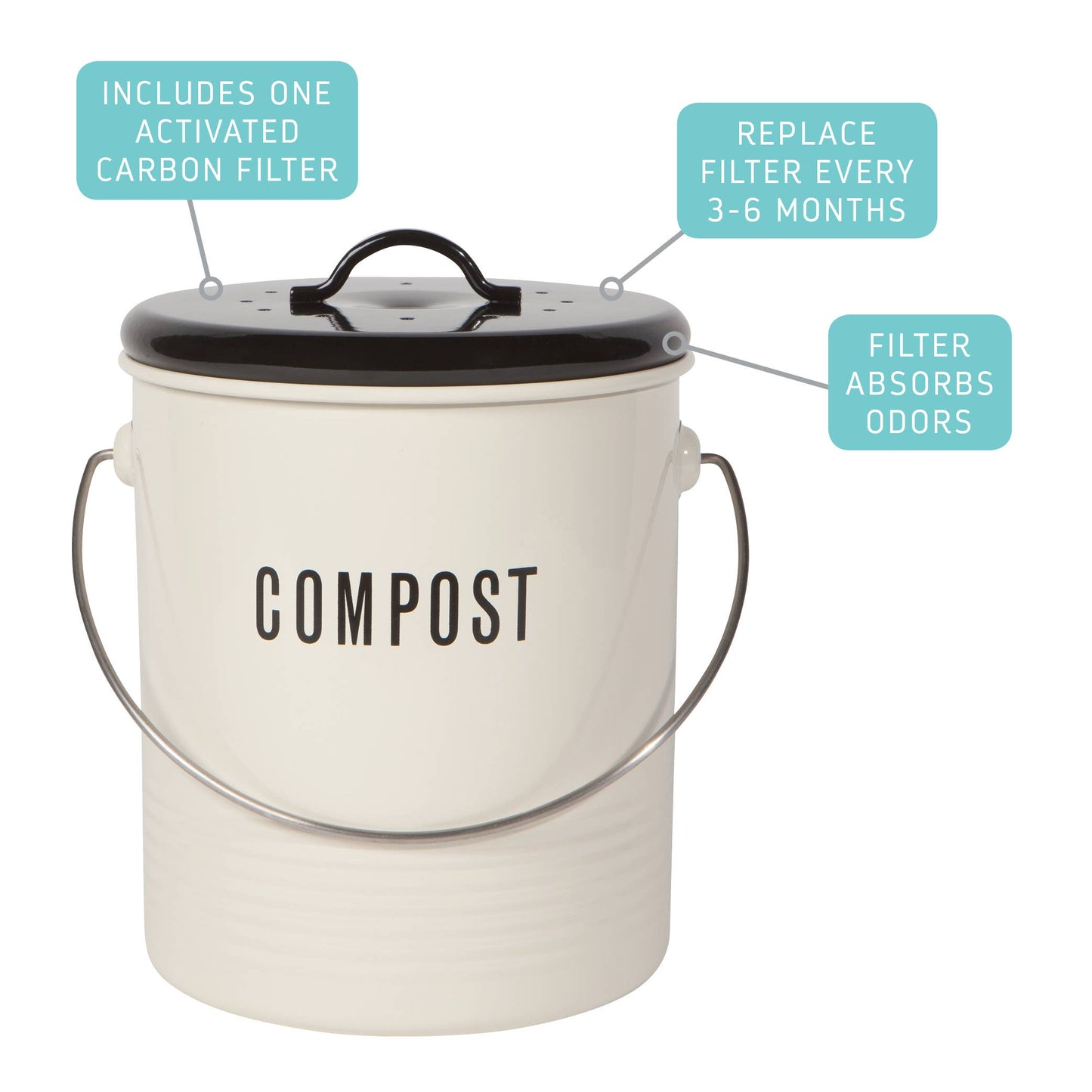 Steel Compost Bin Vintage Ivory 1.25 Gallon