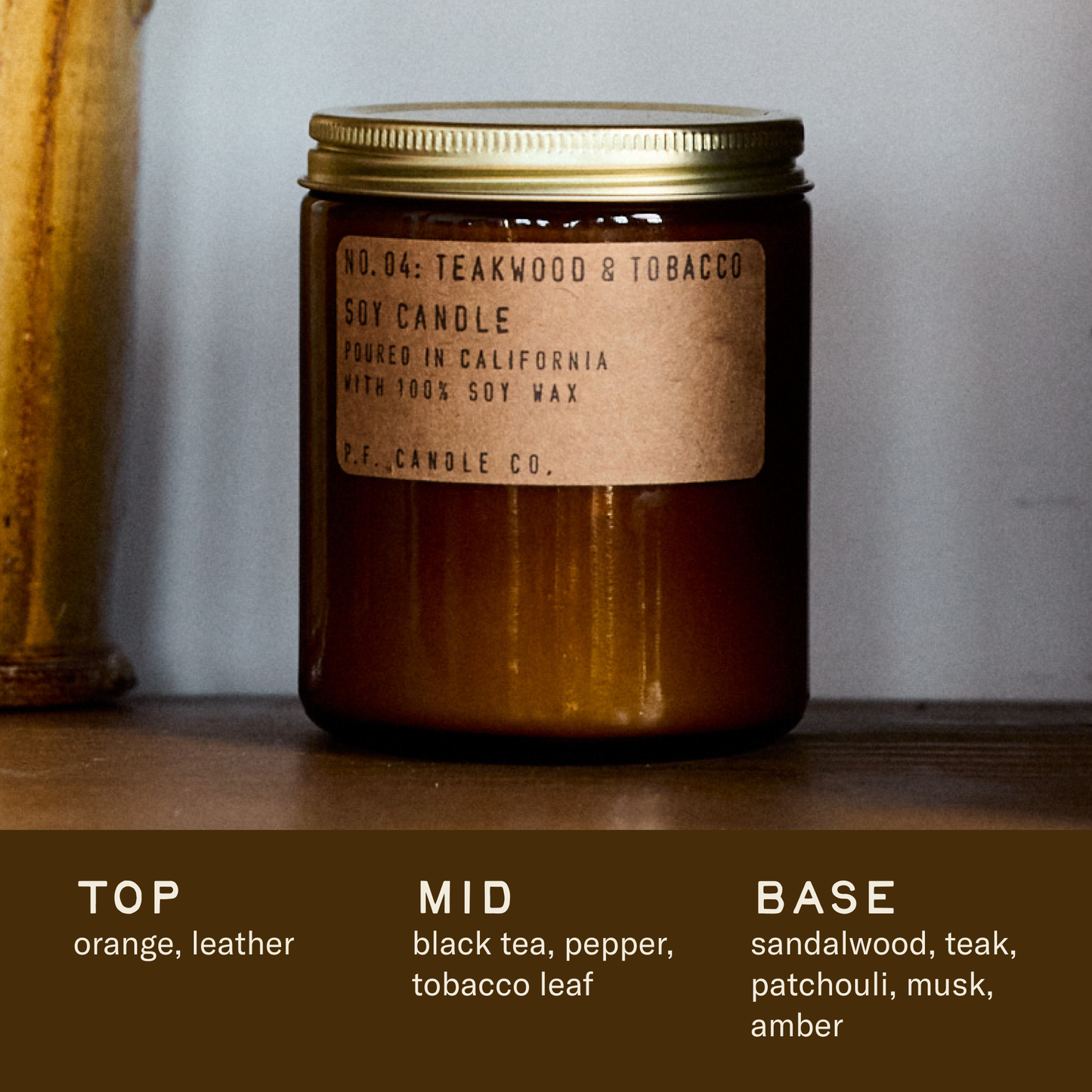 P.F. Candle Co. Teakwood & Tobacco - 7.2 oz Standard Soy Candle