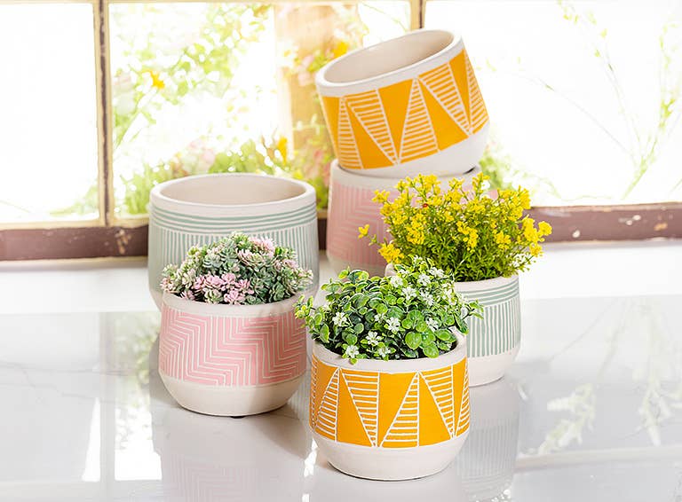 Green Large Etched Planter-6.5"D