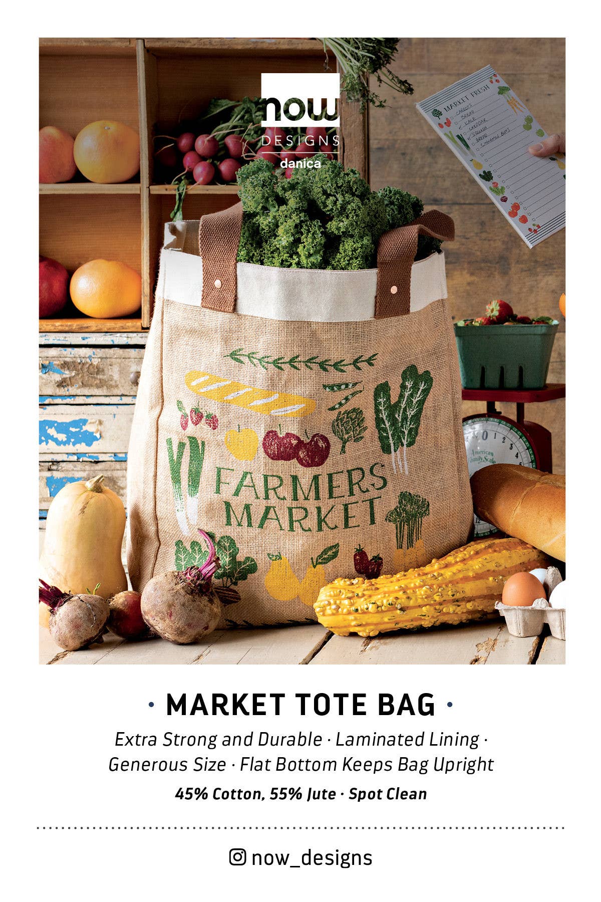 Farmers Market Large Burlap Shopping Bag