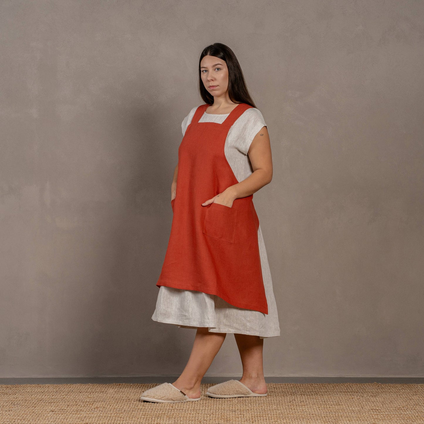 Linen Cross-Back Apron- Stone Green