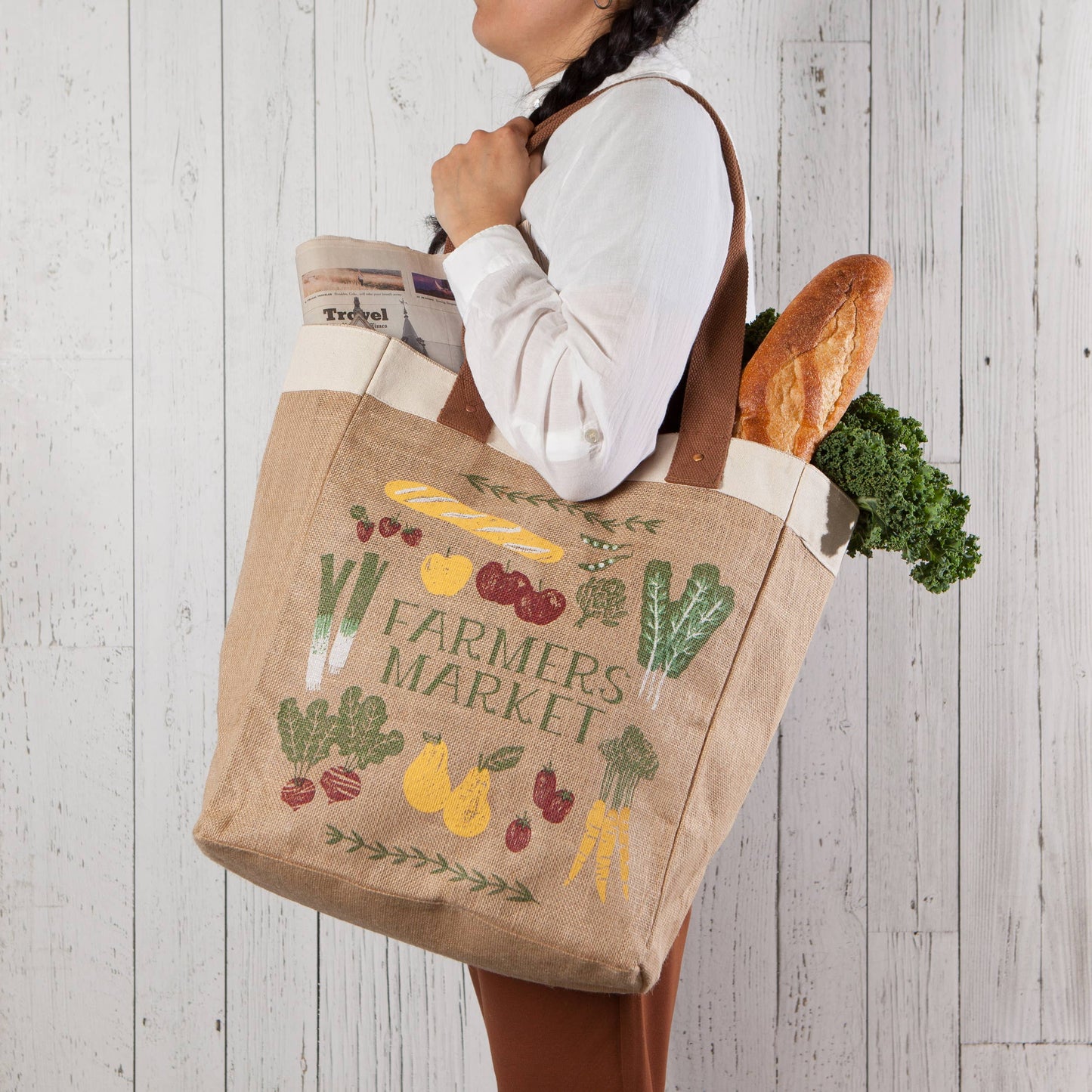 Farmers Market Large Burlap Shopping Bag