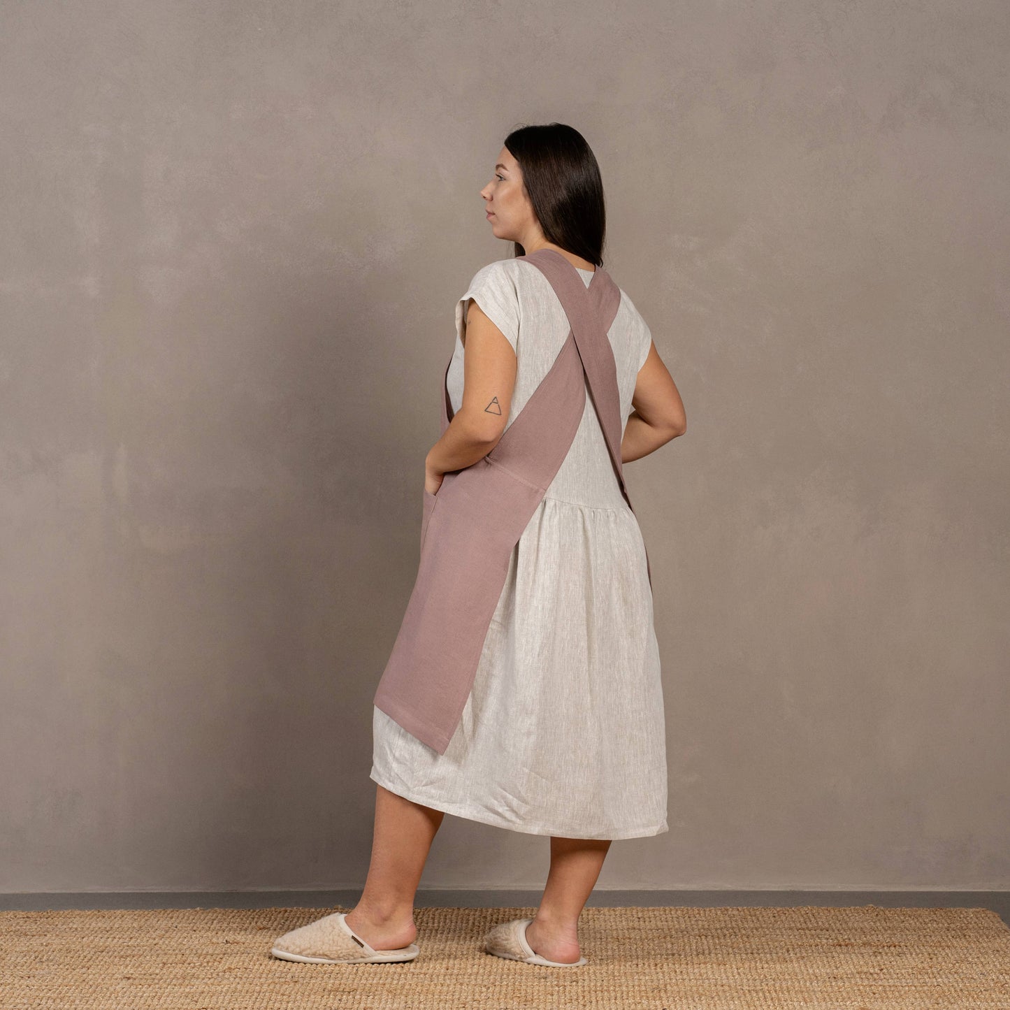 Linen Cross-Back Apron- Stone Green