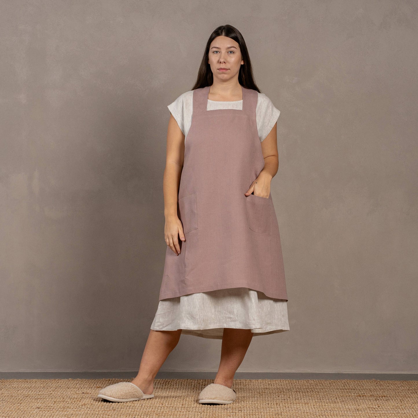 Linen Cross-Back Apron- Stone Green