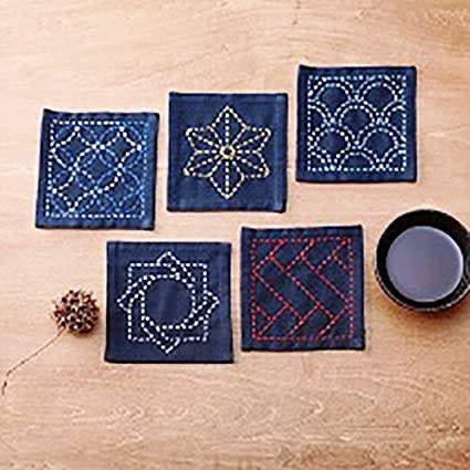 Sashiko Pre-printed Tsumugi Cloth - Navy Blue