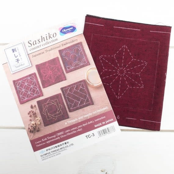 Sashiko Pre-printed Tsumugi Cloth - Red