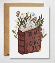 Floral Book Love Story Romantic Message Card