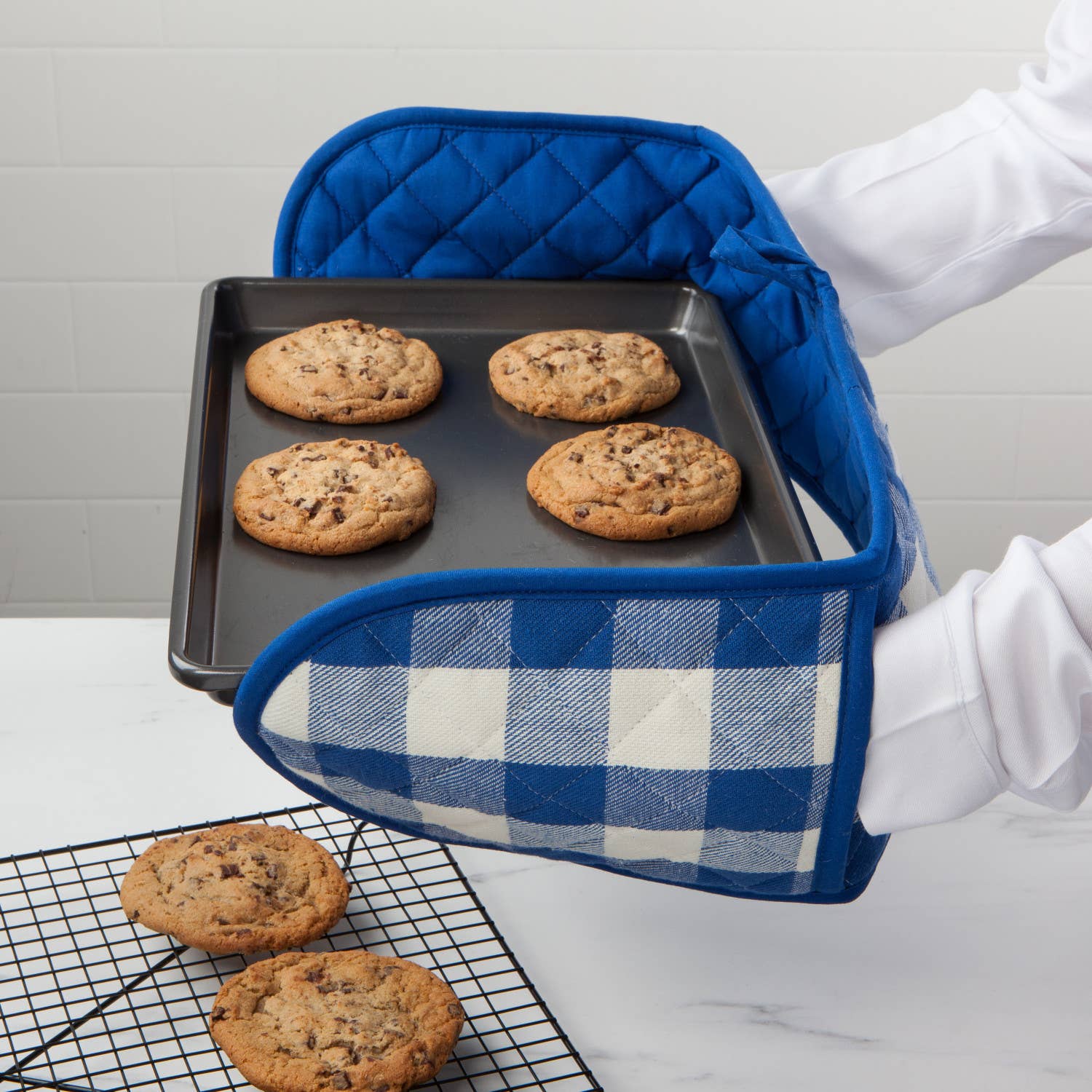Royal Blue Check Double Oven Mitt