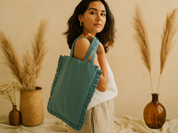 Blue Ruffle Tote Bag