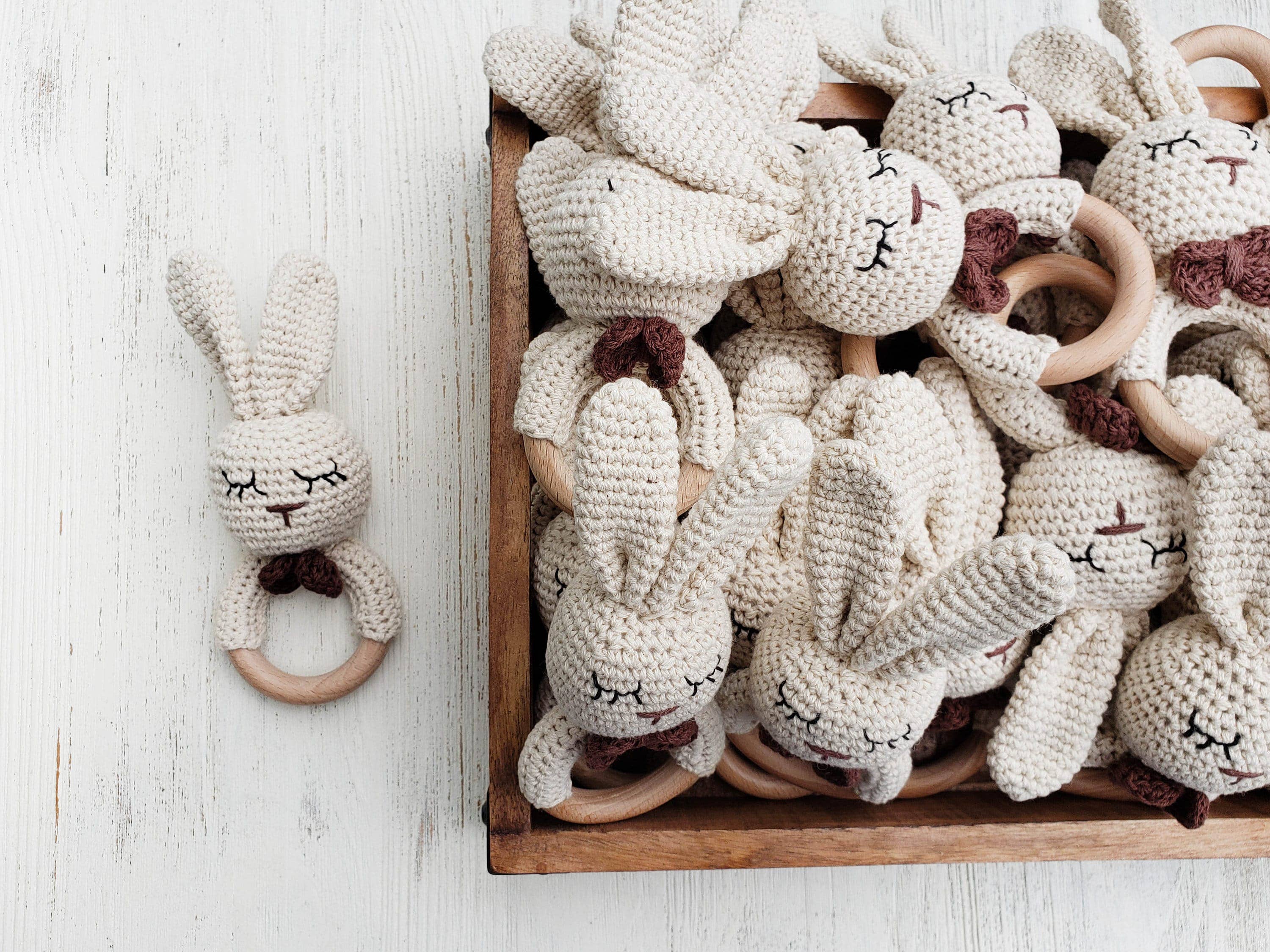Natural Cotton Crochet Bunny Rattle