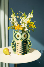 Owl - Mini Paper Vase | Green & Gold Foil | Christmas & Luck