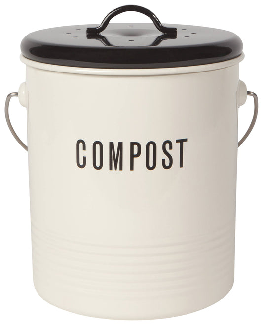 Steel Compost Bin Vintage Ivory 1.25 Gallon