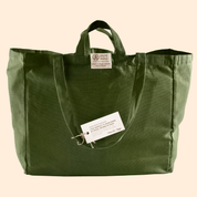 Multi-Pocket Cotton Tote Sage Green