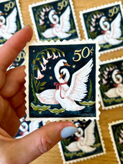 Swan Stamp Magical Night Scene Sticker