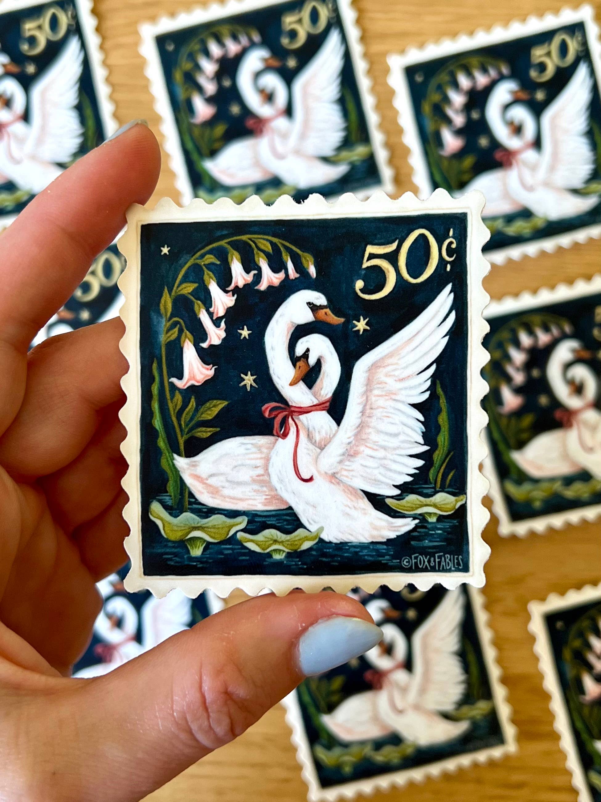 Swan Stamp Magical Night Scene Sticker