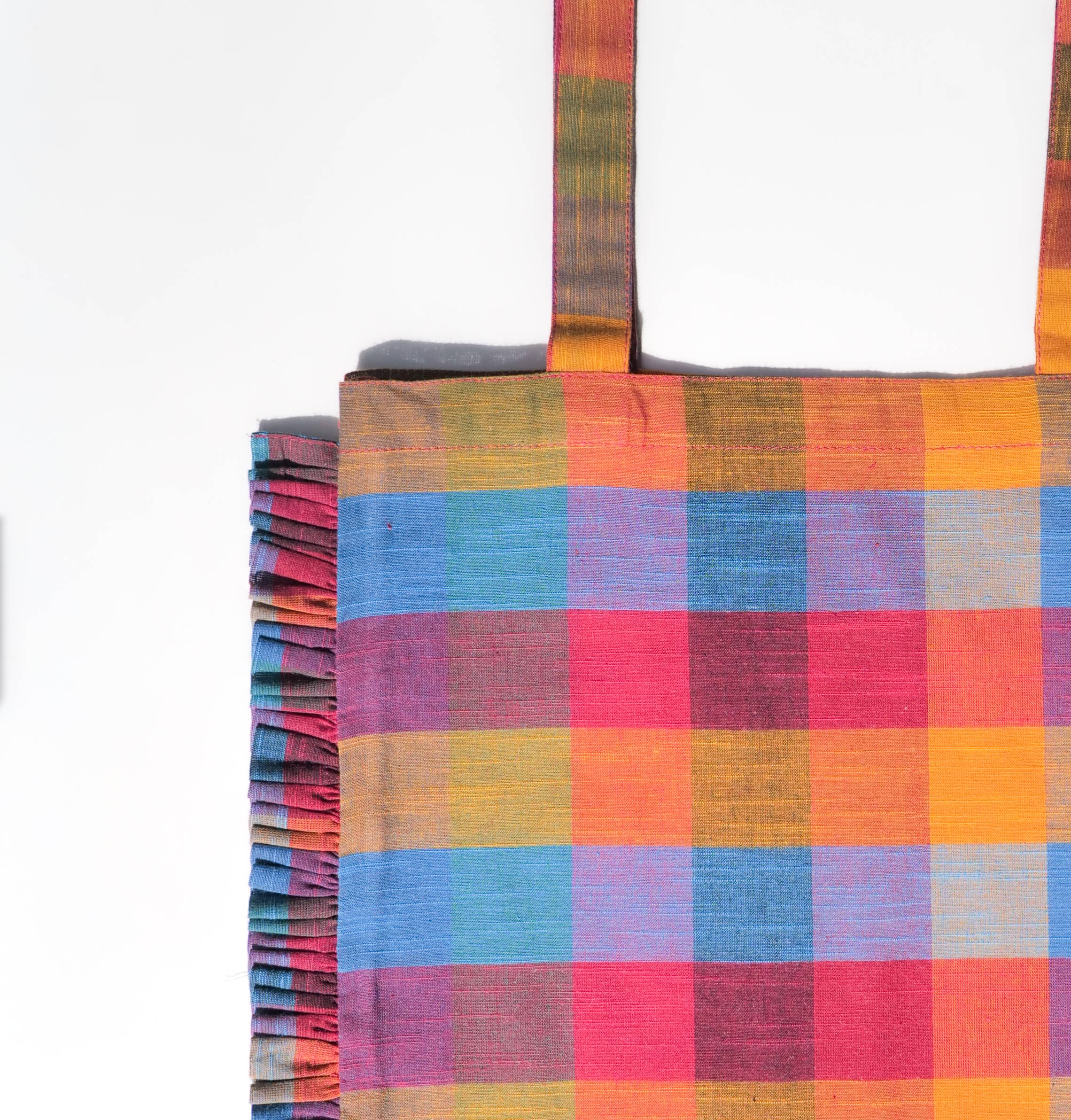 Madras Check Ruffle Tote Bag