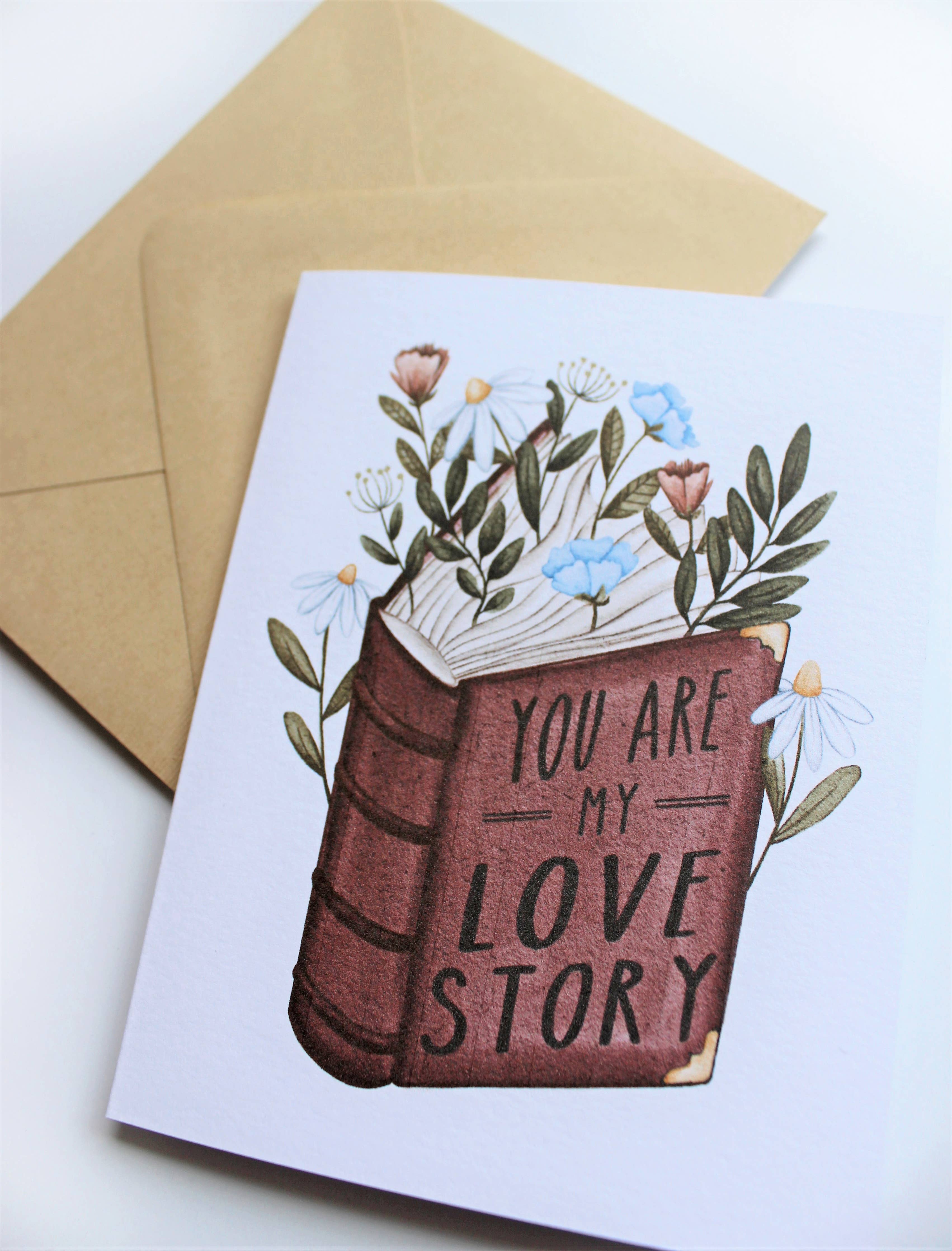 Floral Book Love Story Romantic Message Card