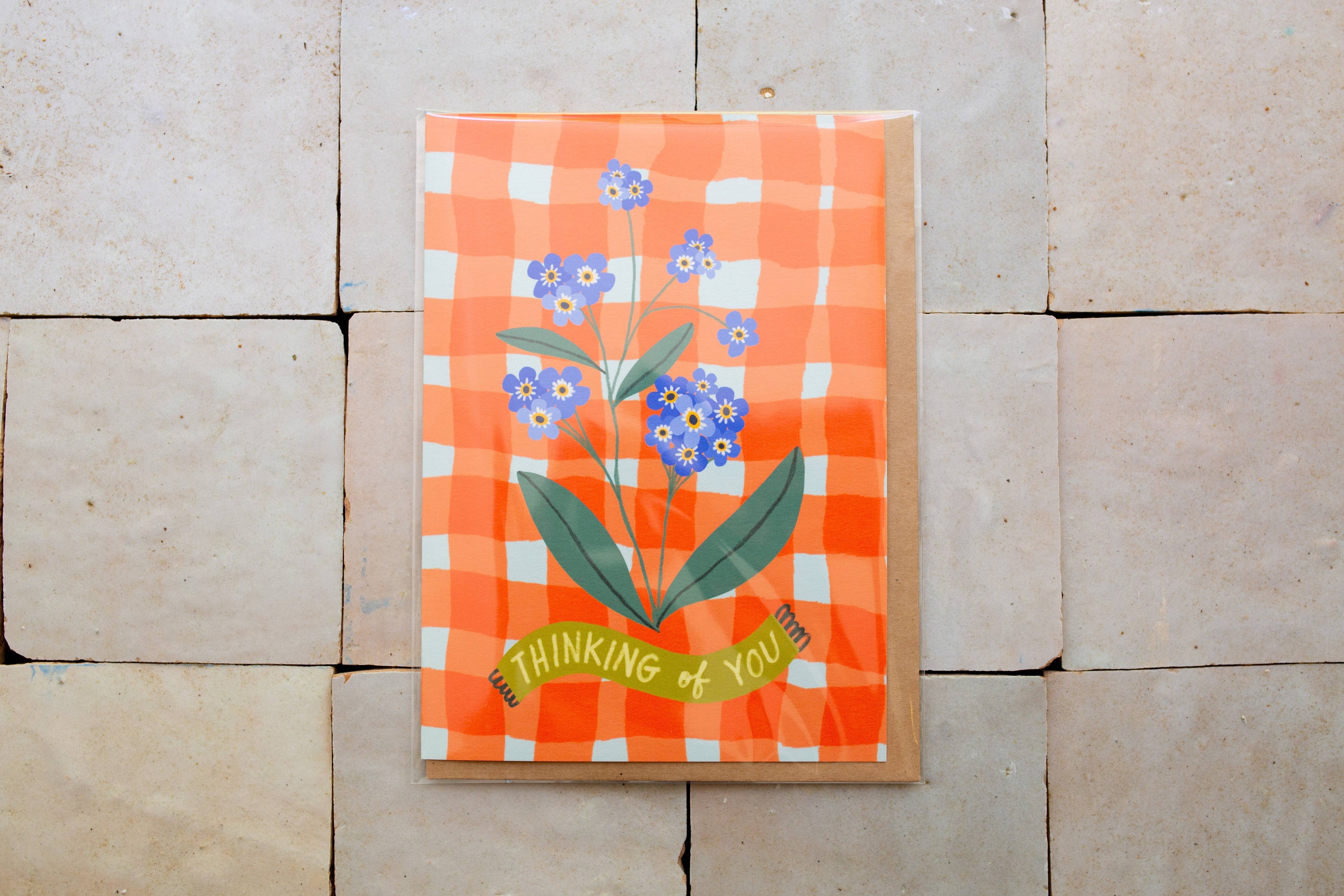Forget-Me-Not Thinking of You Card | Meaningful Floral Greeting | 5x7 Blank Greeting Card - Red Gingham