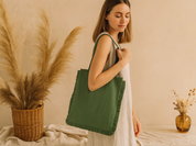 Green Canvas Ruffle Tote Bag