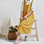 Solid color art cotton linen Aprons with pockets_CWMM3293