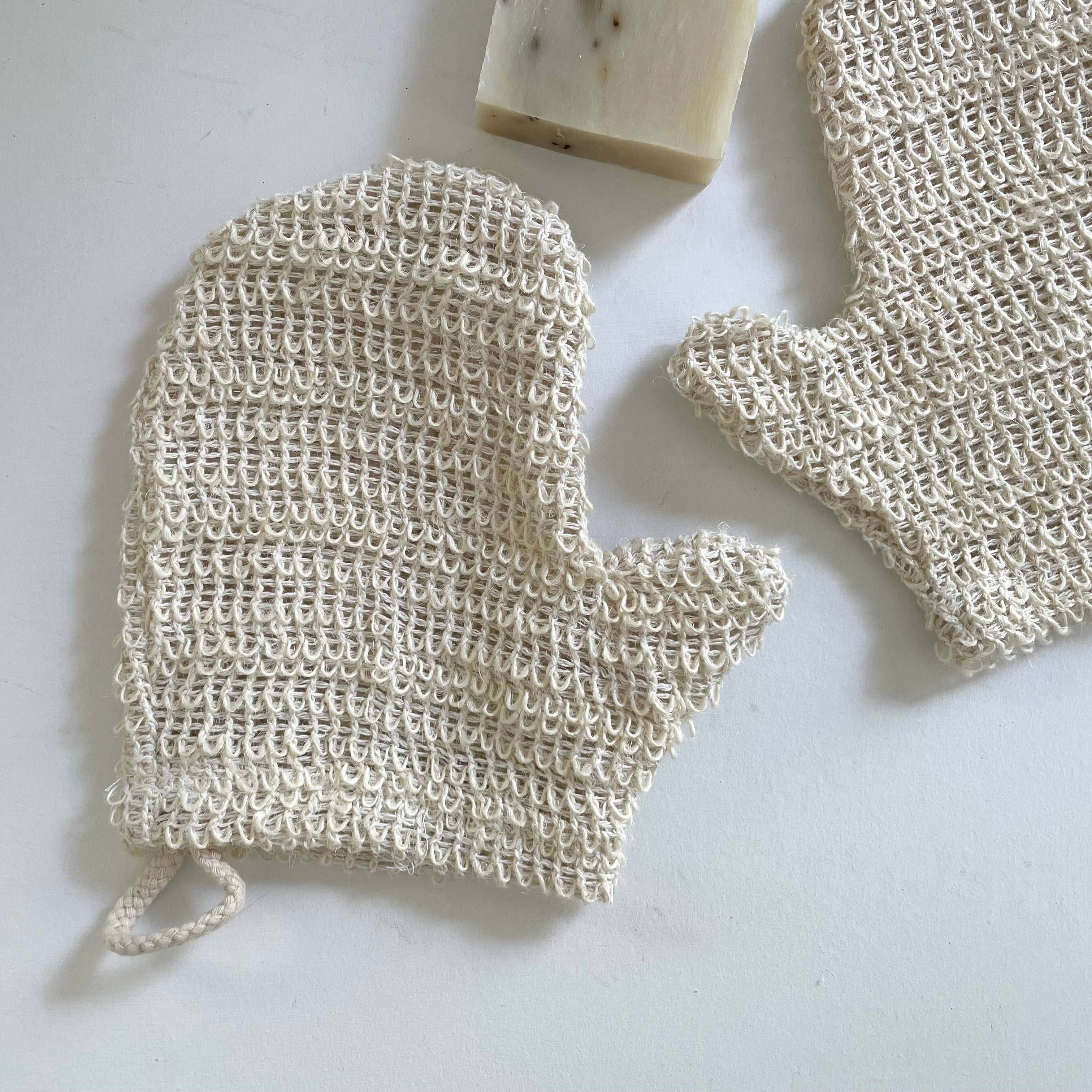 Natural ramie sustainable eco exfoliating bath glove w/ loop