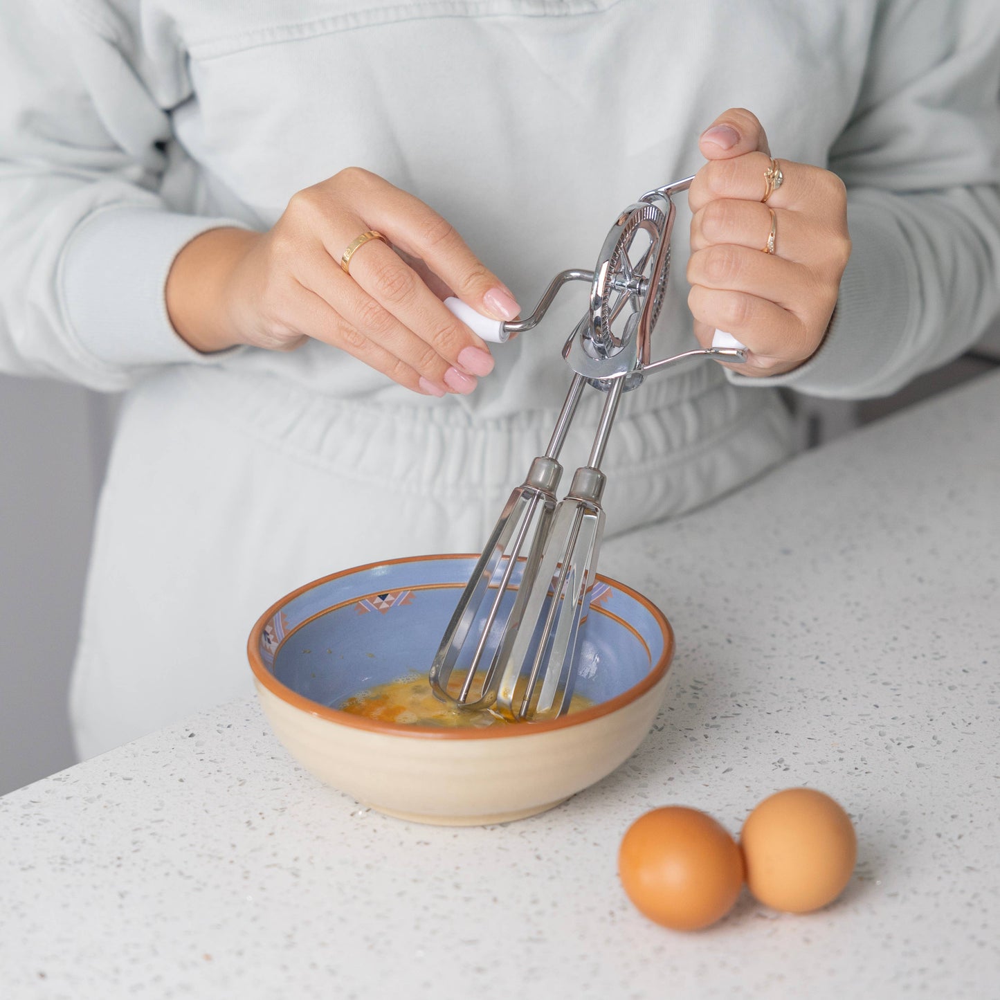 Fox Run Stainless Steel Manual Hand Mixer, White, 10" x 5"