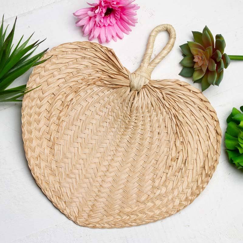 Natural Woven Raffia Palm Fan - 13" x 12"